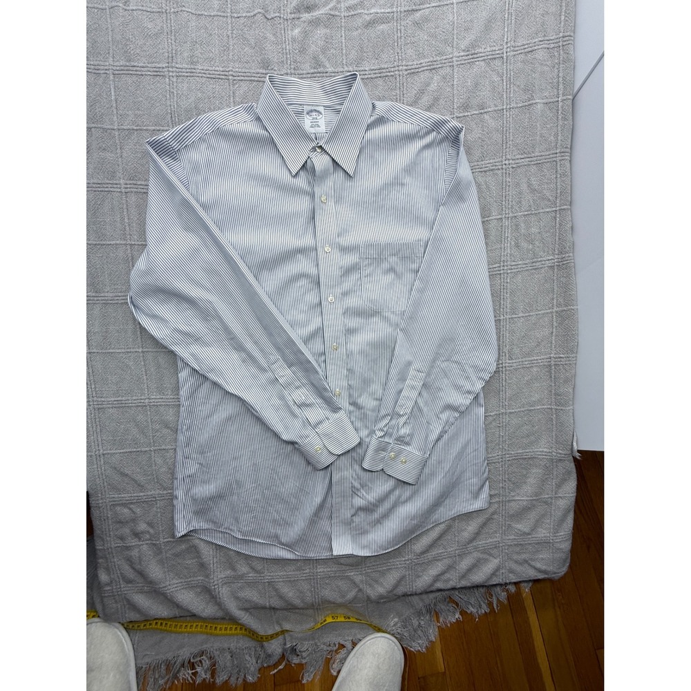 Brooks Brothers 1818 Regent Dress Shirt Mens 16.5 34/35 Blue White Stripe Cotton